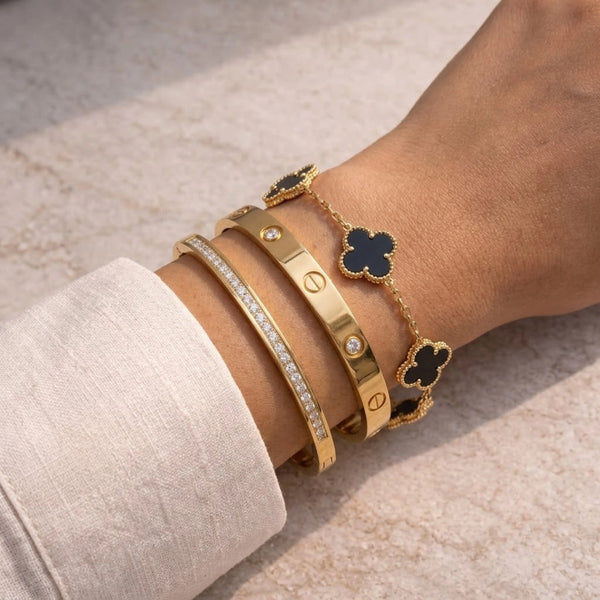 Old Money Clover & Crystal 3-Piece Bracelet Stack - Anti-Tarnish Gold Plated