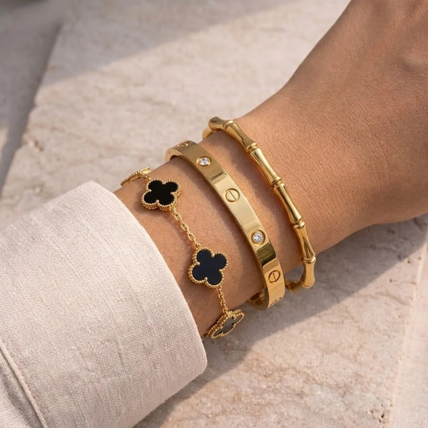 3-Piece Clover & Bangle Bracelet Stack | The "Old Money" Set | Anti-Tarnish