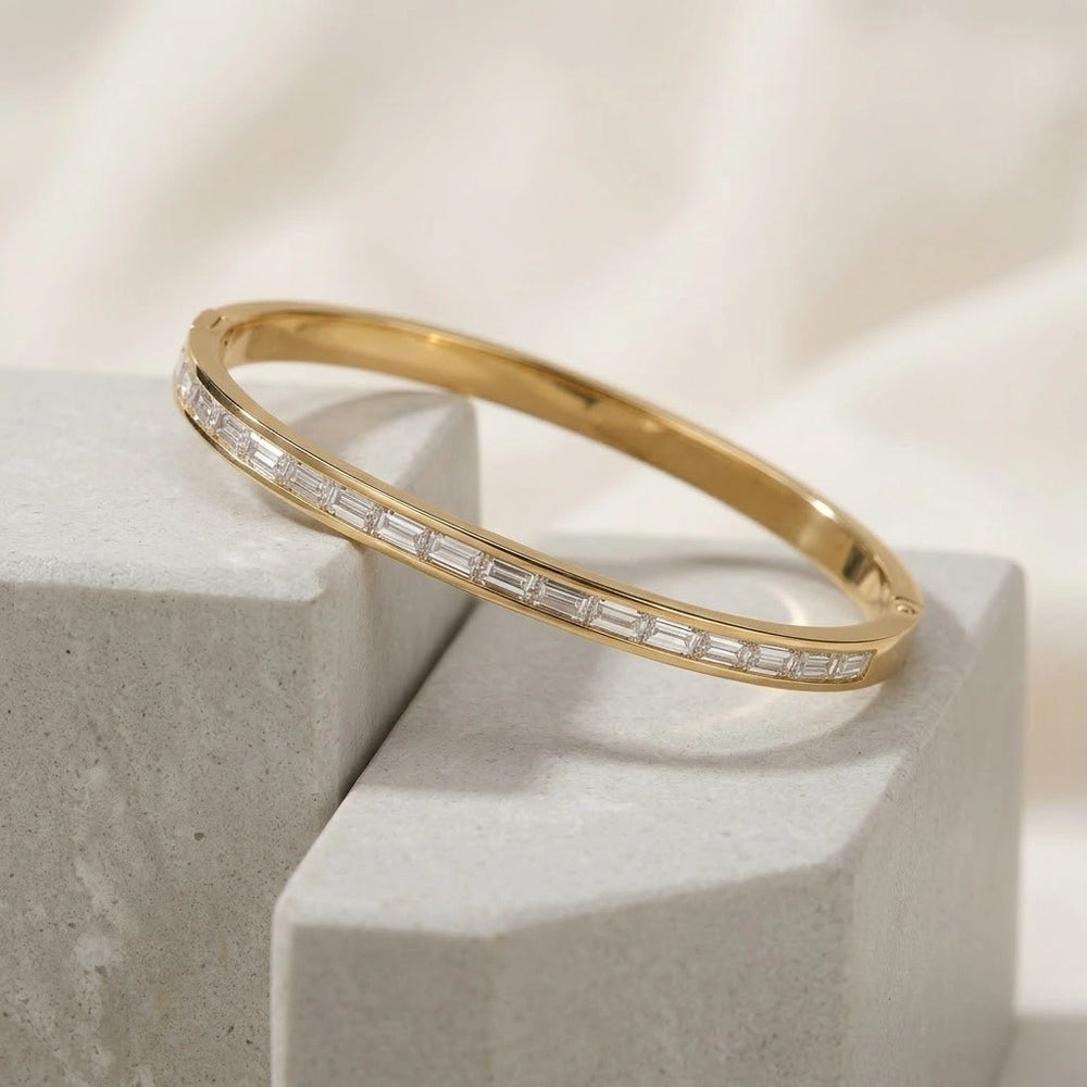 Baguette Crystal Anti-Tarnish Gold Plated Bangle Bracelet