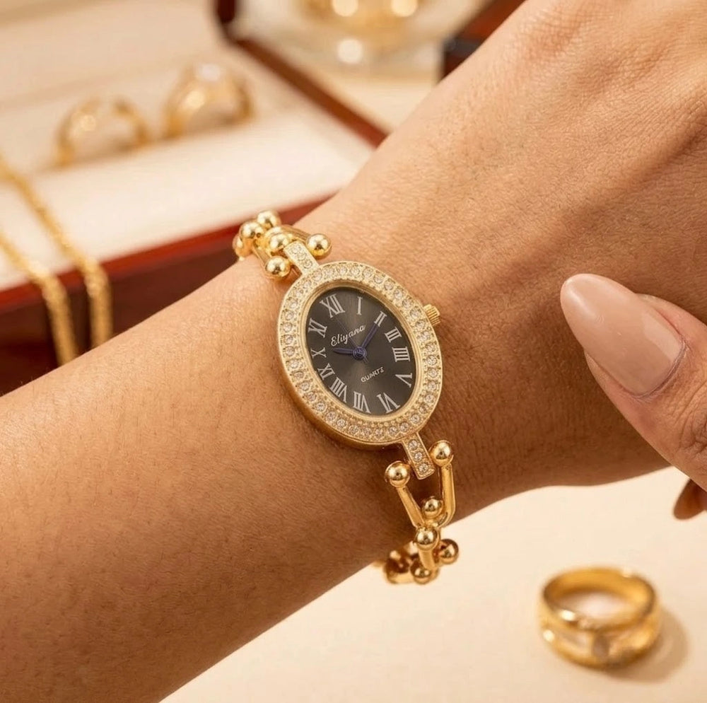 Vintage Oval Rhinestone Watch - Anti-Tarnish Gold Plated