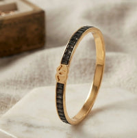 Black Crystal Statement Logo Cuff - Anti Tarnish Gold Plated Bracelet