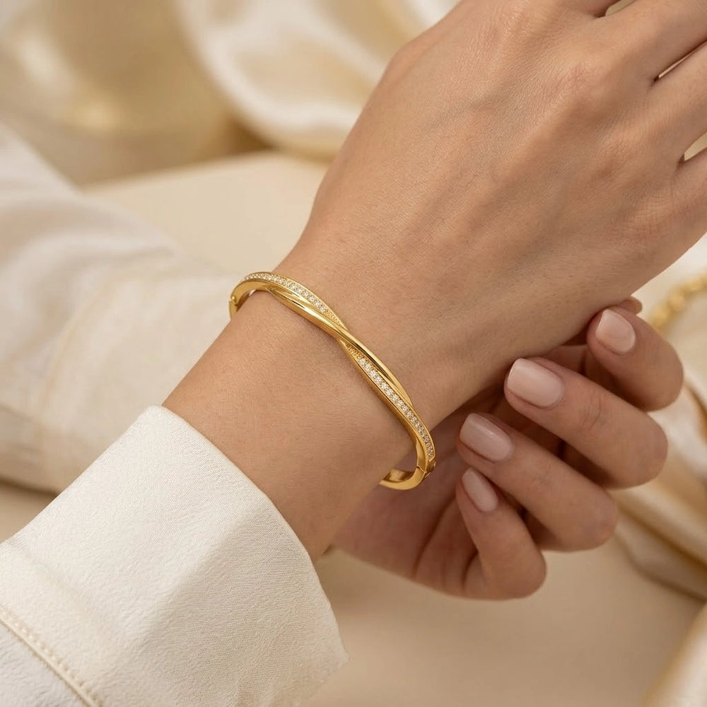 Twisted Infinity Gold Plated Bangle Bracelet