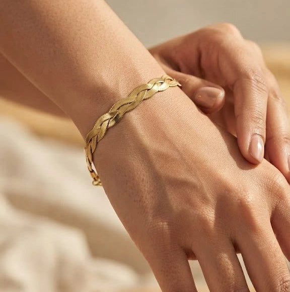 Braided Twisted Chain Bracelet - Anti Tarnish Gold Plated