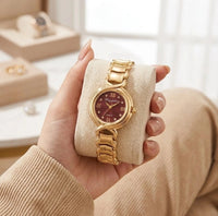 Elegant Maroon Dial Anti-Tarnish Gold Plated Women's Watch
