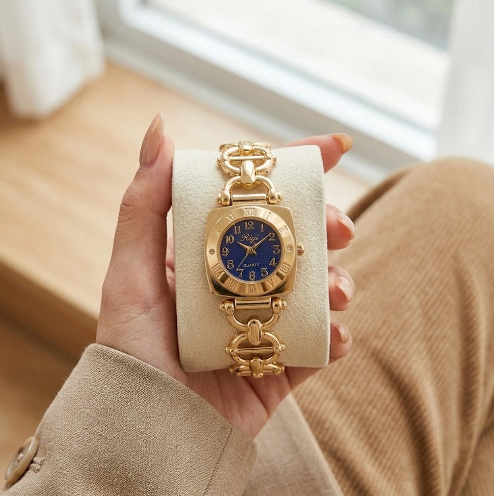 Vintage Square Blue Dial Anti Tarnish Gold Plated Watch