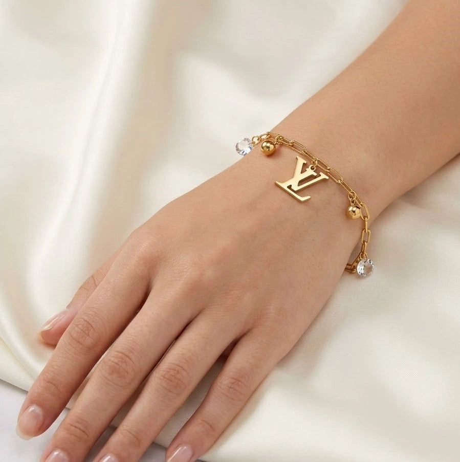 Designer Inspired Initial Charm Bracelet - Anti Tarnish Gold Plated