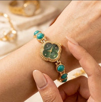 Vintage Emerald Clover Dial Watch – Anti-Tarnish Gold Plated