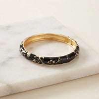 Black Enamel Gold Floral Bangle | Vintage Hinged Bracelet