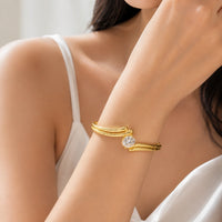 Anti-Tarnish Gold-Plated Solitaire Cuff Bracelet | Minimalist Open Bangle
