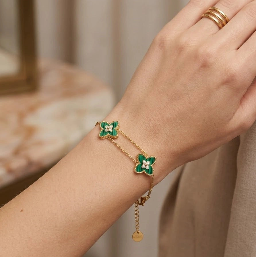 Green Clover Charm Bracelet - Anti Tarnish Gold Plated