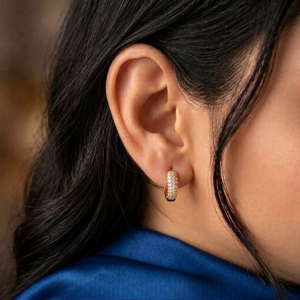 Pave Crystal Hoop Earrings - Anti Tarnish Gold Plated
