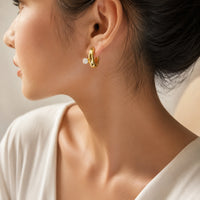 Chunky Solitaire Hoop Earrings - Anti Tarnish Gold Plated