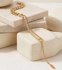 Dual Layer Crystal Cuban Link Gold-Plated Bracelet - Anti Tarnish