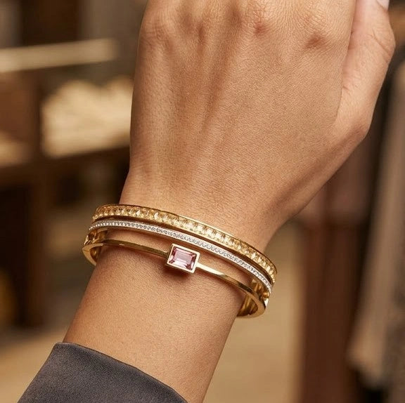 Anti-Tarnish Gold Plated Layered Pink Stone Bracelet