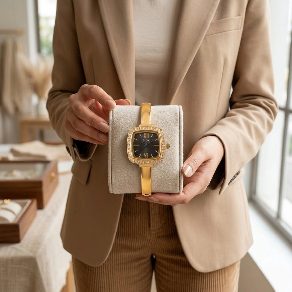 Square Dial Anti-Tarnish Gold Plated Bracelet Watch for Women