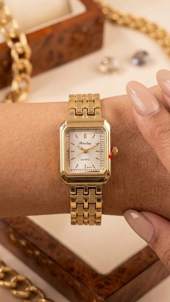 The Vintage "Old Money" Square Watch | Anti-Tarnish & Gold-Plated