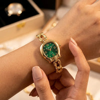 Vintage Emerald Green Dial Watch - Anti-Tarnish Gold Plated
