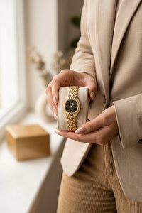 Vintage Élite Gold Plated Watch with Black Dial - Anti-Tarnish Luxury Timepiece