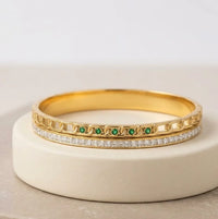 Emerald Green Crystal & Gold Plated Bracelet Stack - 3 Piece Set