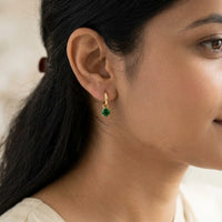 Emerald Green Drop Hoop Earrings - Anti Tarnish Gold Plated