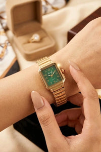 Vintage Emerald Green Dial Anti-Tarnish Gold Plated Watch for Women