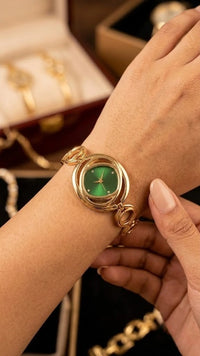 Emerald Green Swirl Dial Gold Plated Watch - Anti Tarnish