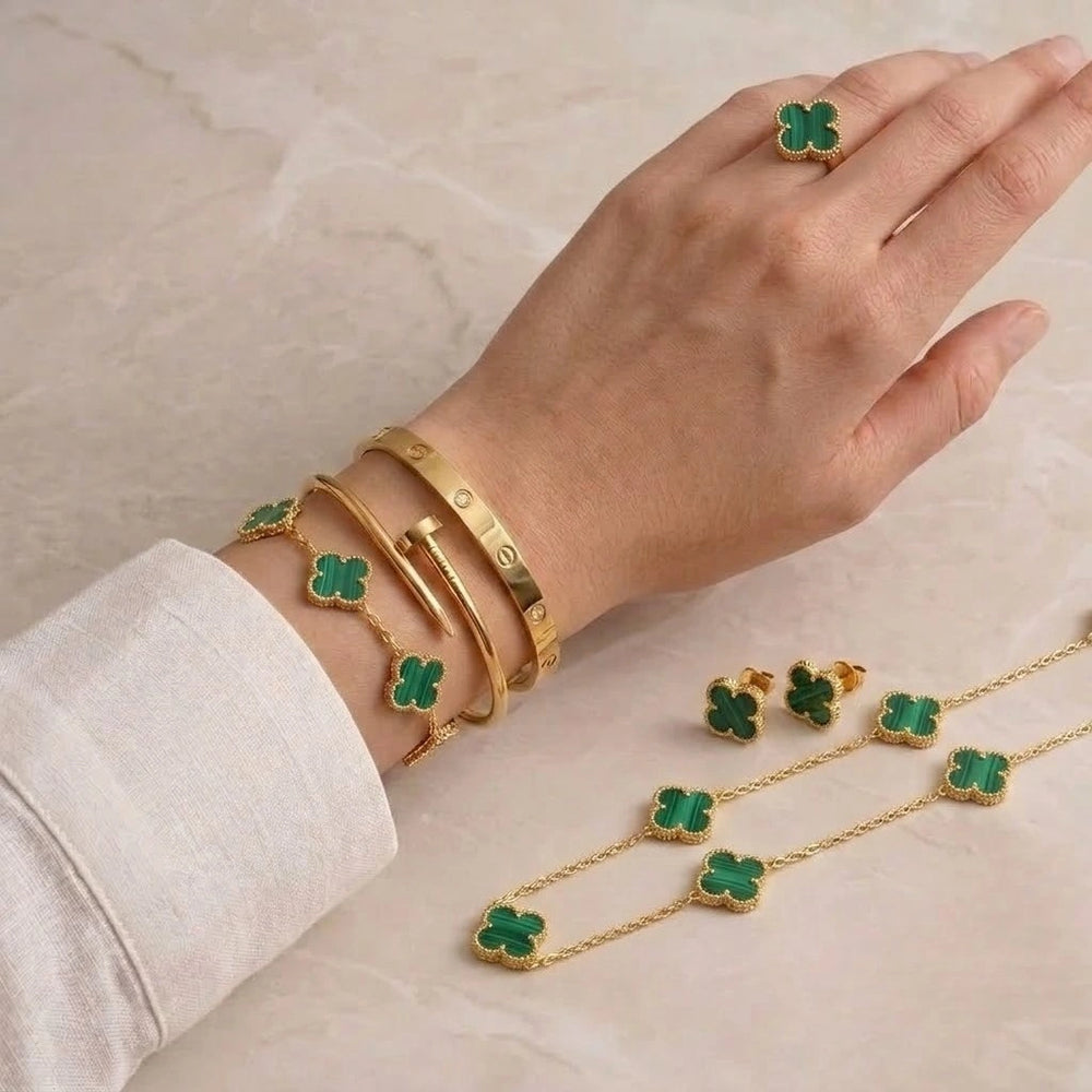 Emerald Green Clover 6-Piece Set - Anti Tarnish Gold Plated