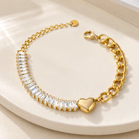 Baguette Crystal Heart Anti Tarnish Gold Plated Bracelet