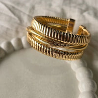Statement Ribbed Golden Cuff Bracelet | Chunky Layered Design