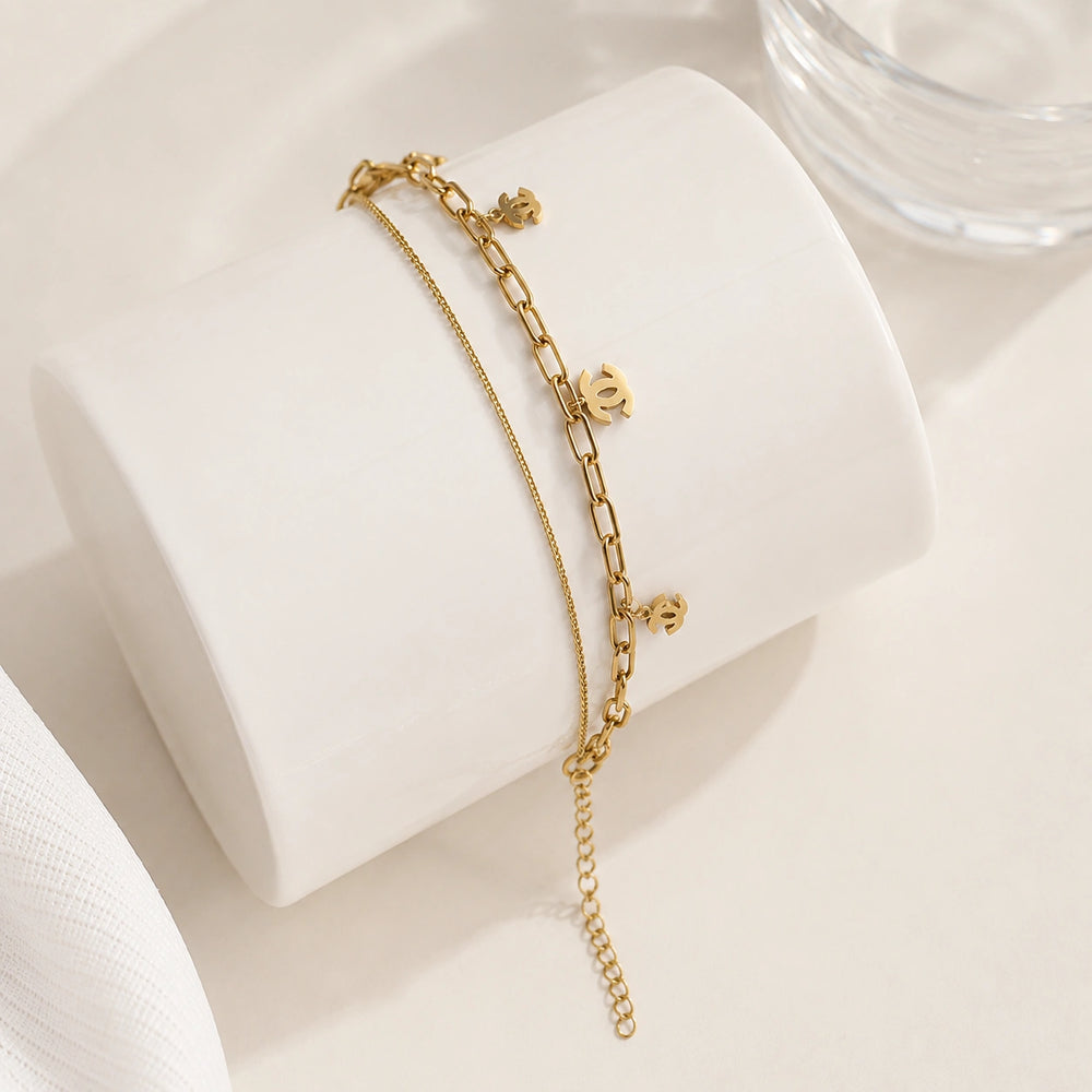 Double Layer Charm Bracelet - Anti-Tarnish Gold-Plated