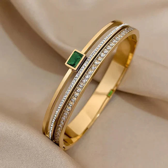 Emerald Elegance 3-Piece Bracelet Stack | Anti-Tarnish Gold Plated | Old Money Aesthetic
