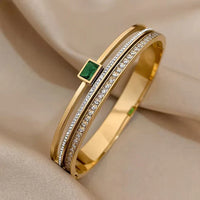 Emerald Elegance 3-Piece Bracelet Stack | Anti-Tarnish Gold Plated | Old Money Aesthetic
