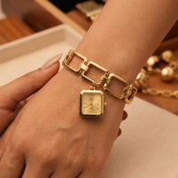 Elegant Rectangular Link Chain Bracelet Watch - Anti-Tarnish Gold Plated