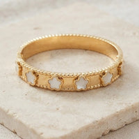 White Floral Motif Bangle - Anti Tarnish Gold Plated Bracelet