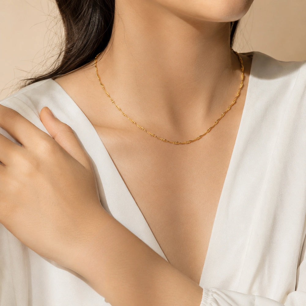 Minimalist 2-Layer Beaded Chain Necklace - Anti Tarnish Gold-Plated