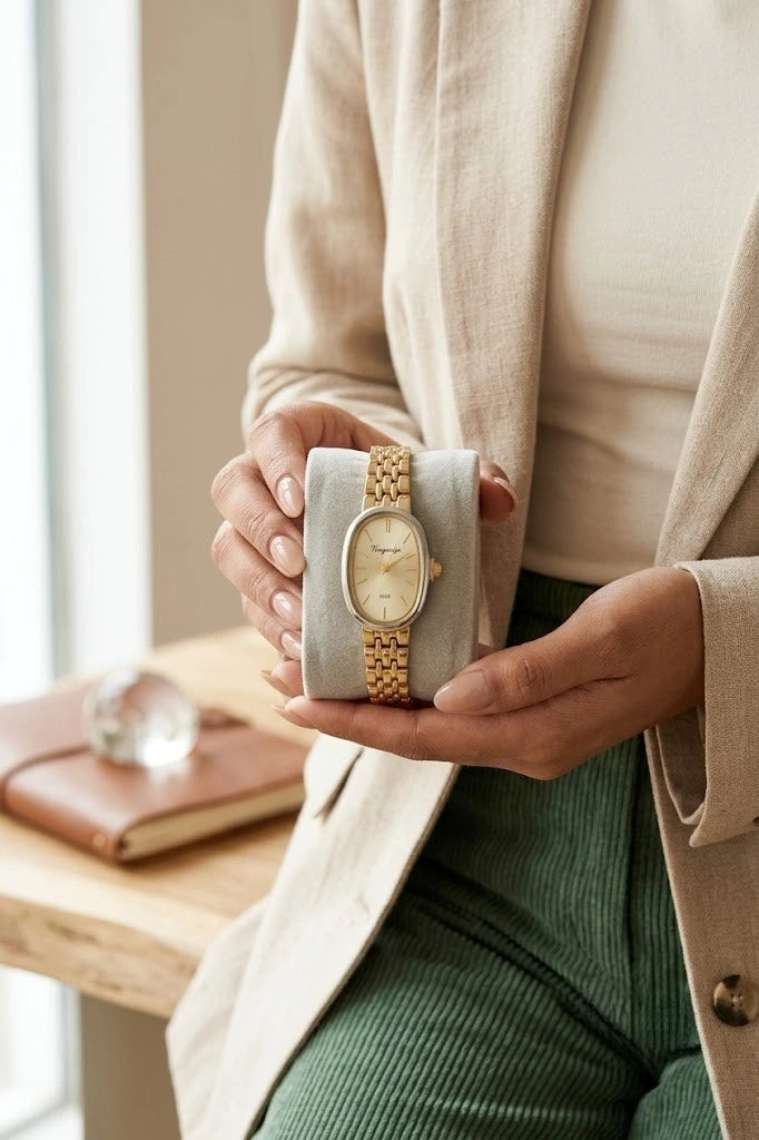 Classic Oval Gold-Plated Watch | Anti-Tarnish Vintage Timepiece for Women