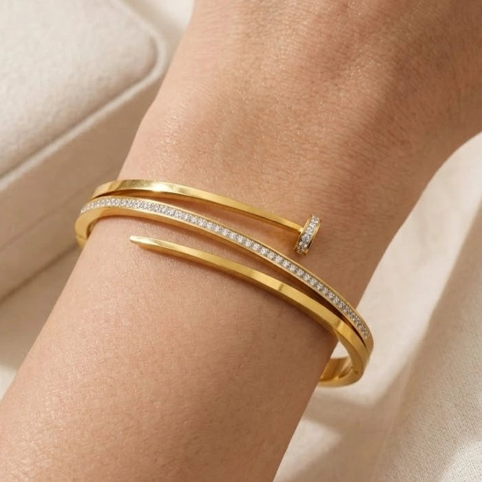 Crystal Nail Cuff Gold Plated Bracelet | Anti-Tarnish Wrap Bangle ( baby size )