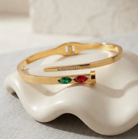 Korean Nail Cuff Bracelet with Gemstones - Anti Tarnish Gold Plated