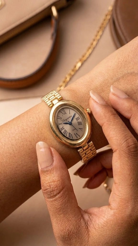 Vintage Oval Roman Numeral Gold Plated Watch - Anti-Tarnish