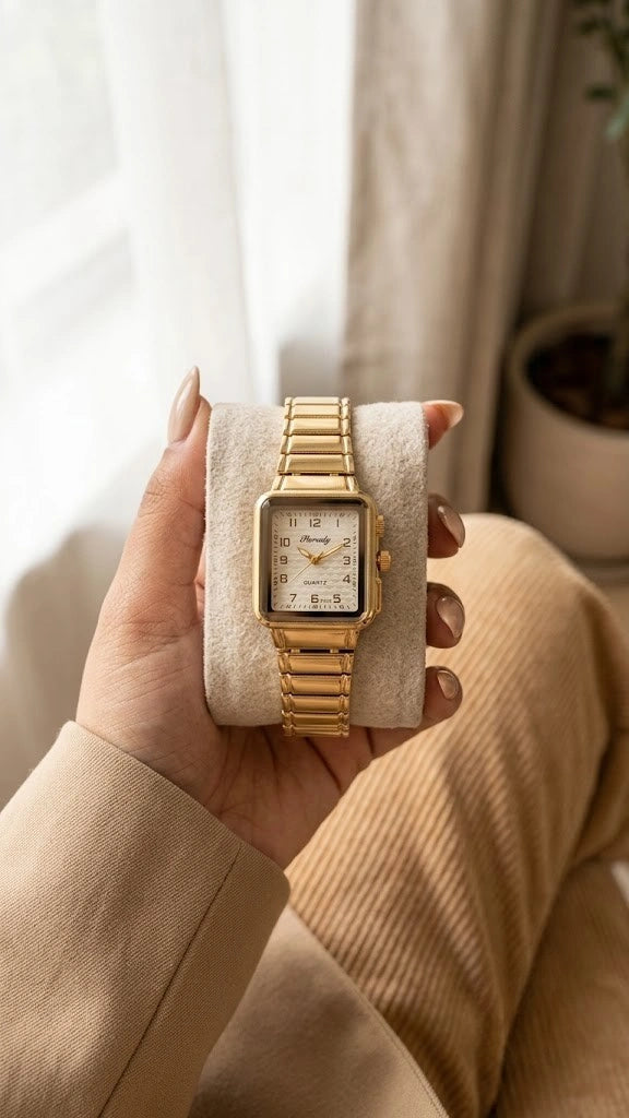 Vintage Rectangular Gold-Plated Watch | Anti-Tarnish & Minimalist