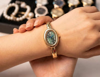 Vintage Emerald Green Dial Bangle Watch | Anti-Tarnish Gold Plated | Moncheri Jewels
