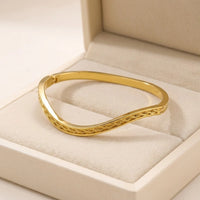 Wavy Braided Gold Plated Bangle - Anti-Tarnish Minimalist Bracelet