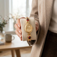 Vintage Aesthetic Oval Dial Watch | Anti-Tarnish Gold Plated with Red Accents