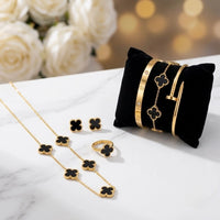 Old Money Black Clover 6-Piece Jewelry Set - Anti-Tarnish Gold Plated