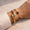 Old Money Black Clover & Teardrop Cuff Bracelet Stack | Anti-Tarnish Gold Plated