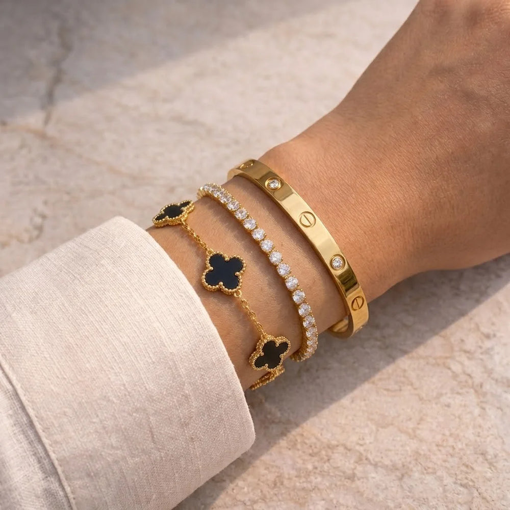 Old Money 3-Piece Bracelet Stack - Black Clover, Tennis & Classic Bangle