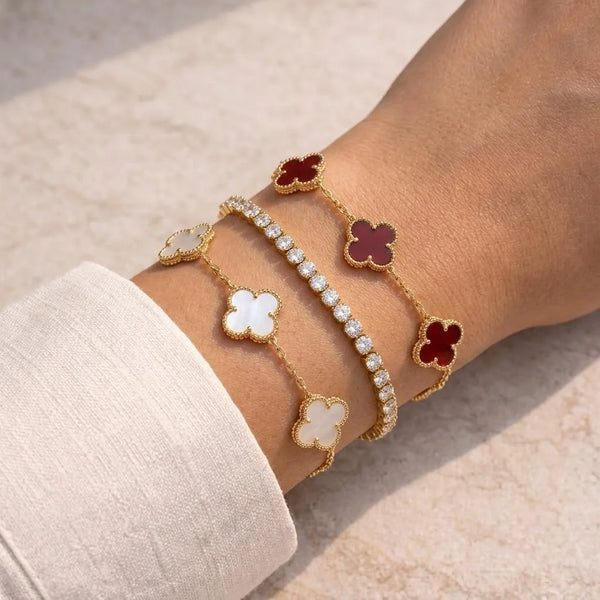 3-Piece Clover & Tennis Bracelet Stack - Anti-Tarnish Gold-Plated Old Money Combo