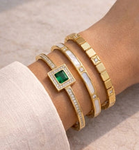 The 'Old Money' Emerald & Pearl Bracelet Stack (Set of 3) | Gold-Plated
