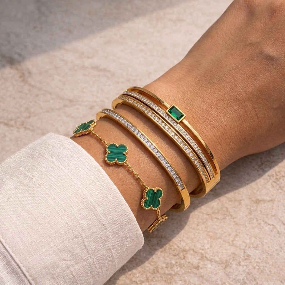 Old Money Emerald Clover Bracelet Stack - 3 Piece Combo (Anti-Tarnish Gold Plated)