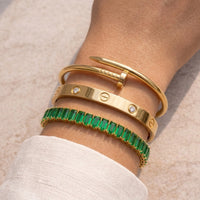 Old Money Emerald & Gold 3-Piece Bracelet Stack - Anti Tarnish